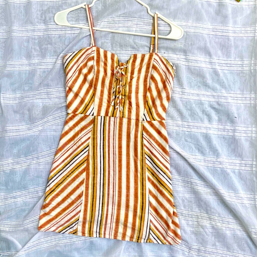 Aeropostale tan white mustard striped dress